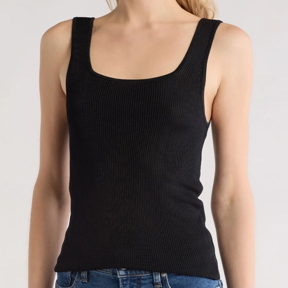 Madewell Soft Ribbed Sweater-Knit Tank Top Scoop Neck 100% Viscose Black Sz Xs